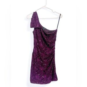 Plum Sequin One Shoulder Mini Dress | Y2K Glam Party Cocktail